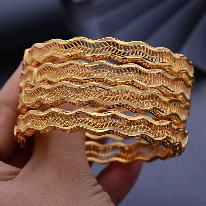 Ethiopia 1Pcs/lot 24K Dubai India Bending wave Gold Color Bangles For Women