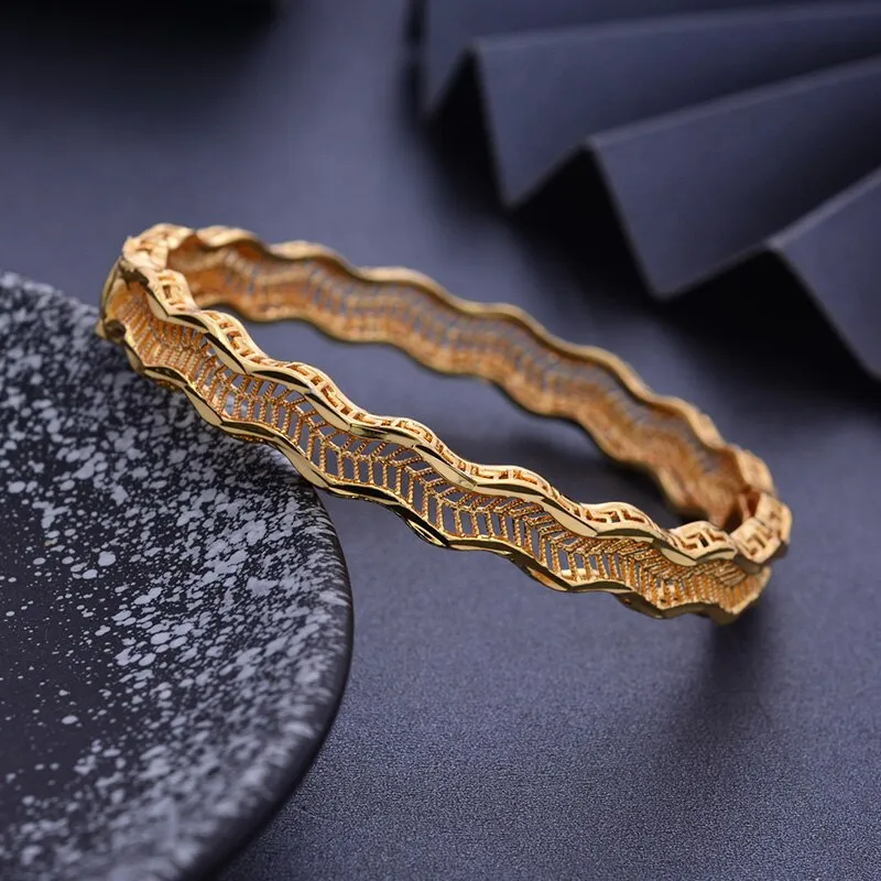 Ethiopia 1Pcs/lot 24K Dubai India Bending wave Gold Color Bangles For Women