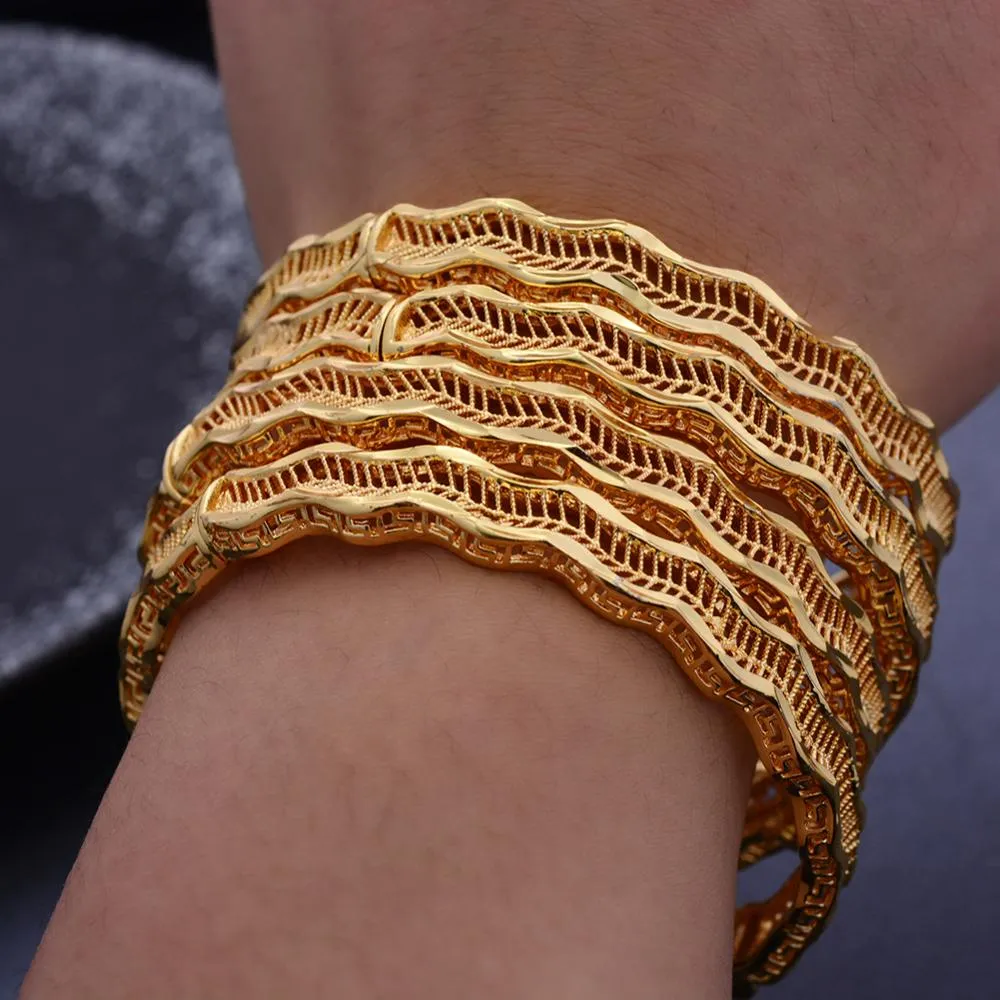 Ethiopia 1Pcs/lot 24K Dubai India Bending wave Gold Color Bangles For Women