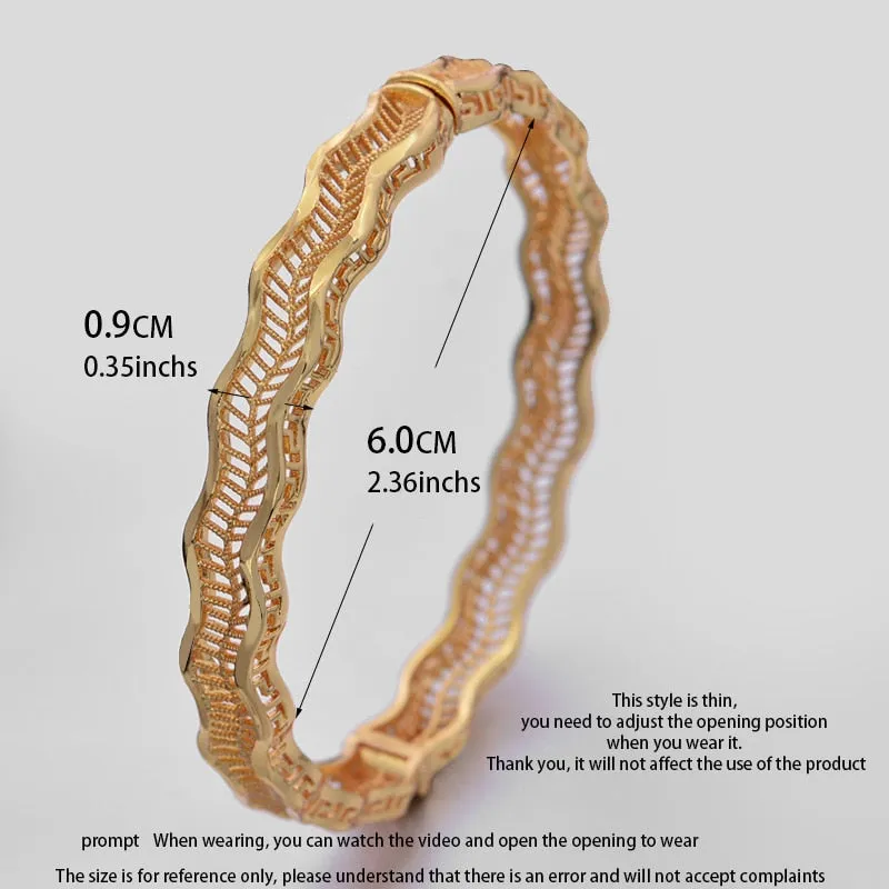 Ethiopia 1Pcs/lot 24K Dubai India Bending wave Gold Color Bangles For Women