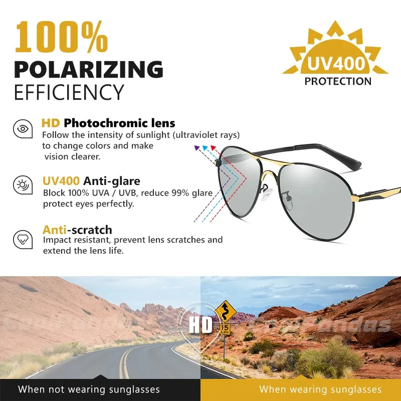 Eyewear: Aviation / Driving Intelligent Chameleon Style Glasses. Photochromic. Polarized. UV400.