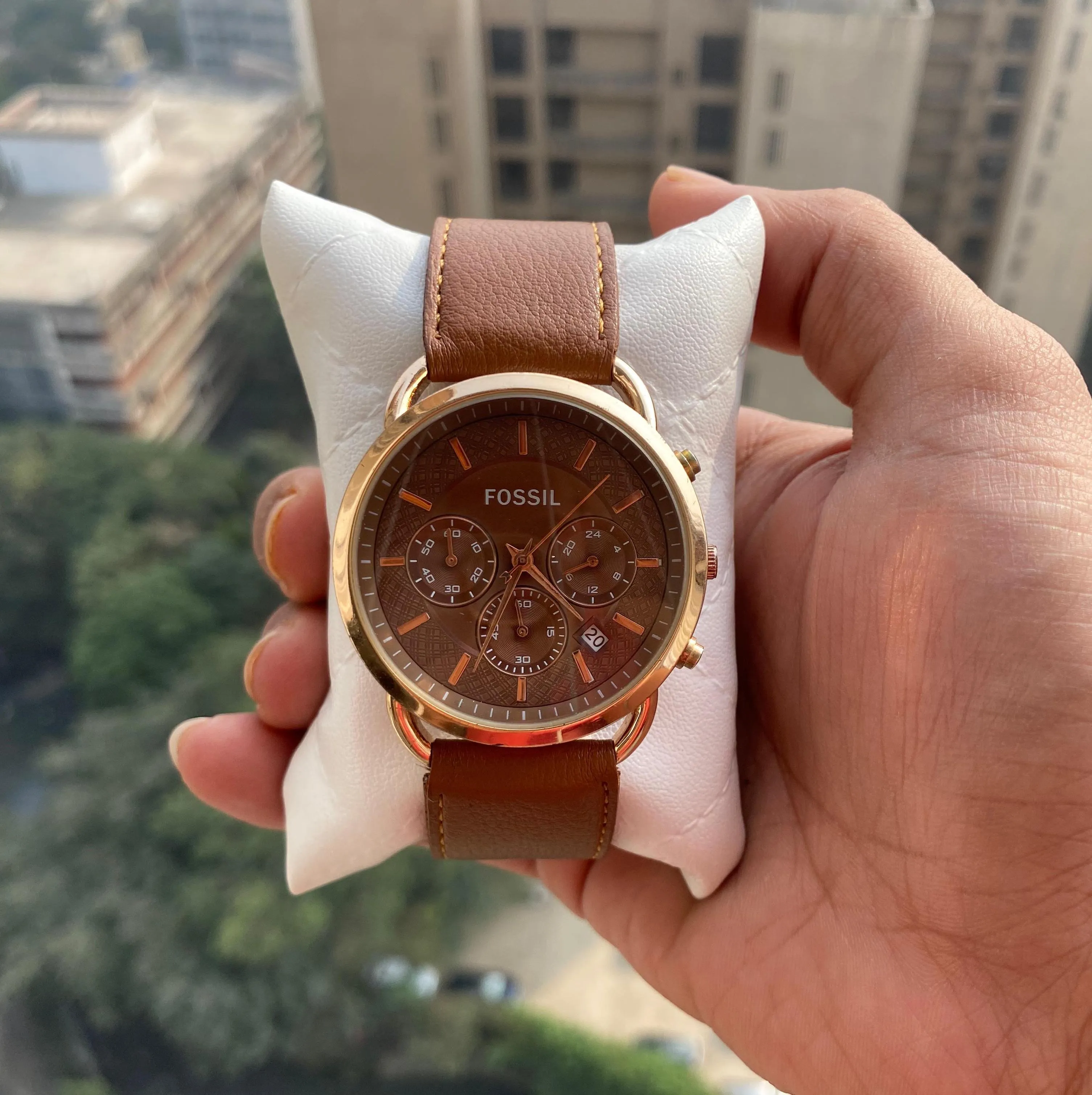 Fossil Chronograph Leather Strap Watch for Men's With Brown Dial FS-05017 Men's Watch for Gifts