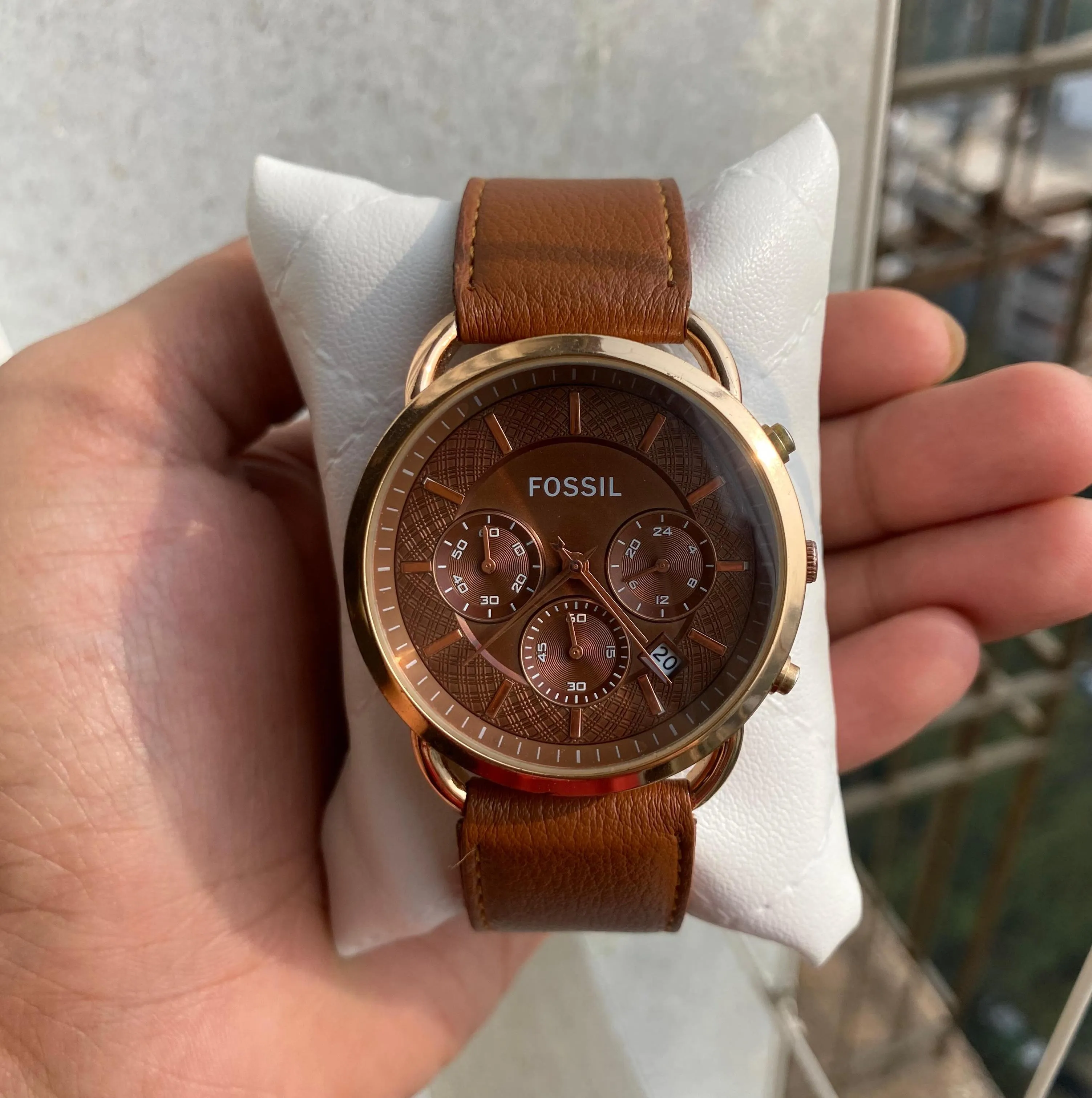 Fossil Chronograph Leather Strap Watch for Men's With Brown Dial FS-05017 Men's Watch for Gifts