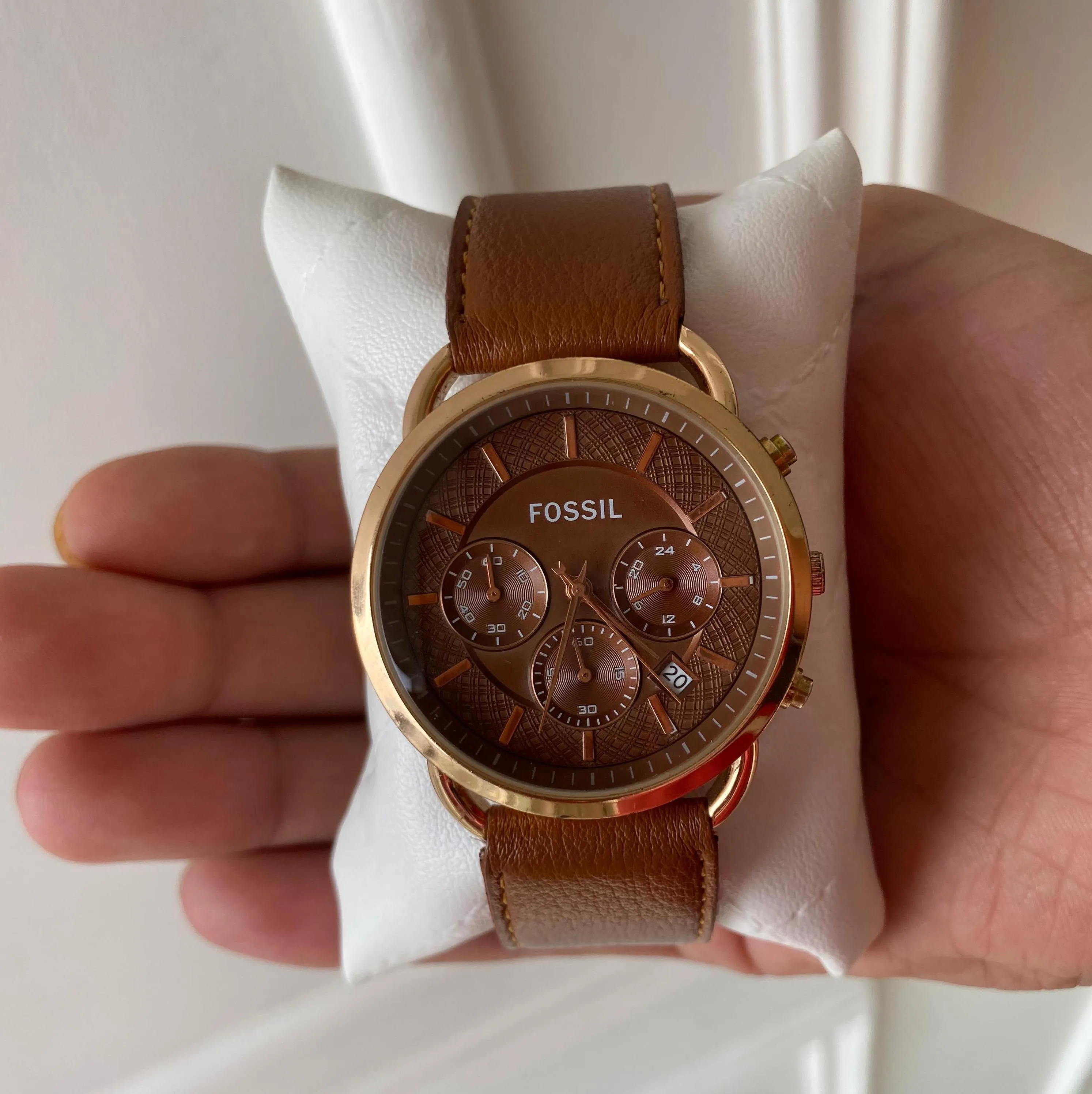 Fossil Chronograph Leather Strap Watch for Men's With Brown Dial FS-05017 Men's Watch for Gifts