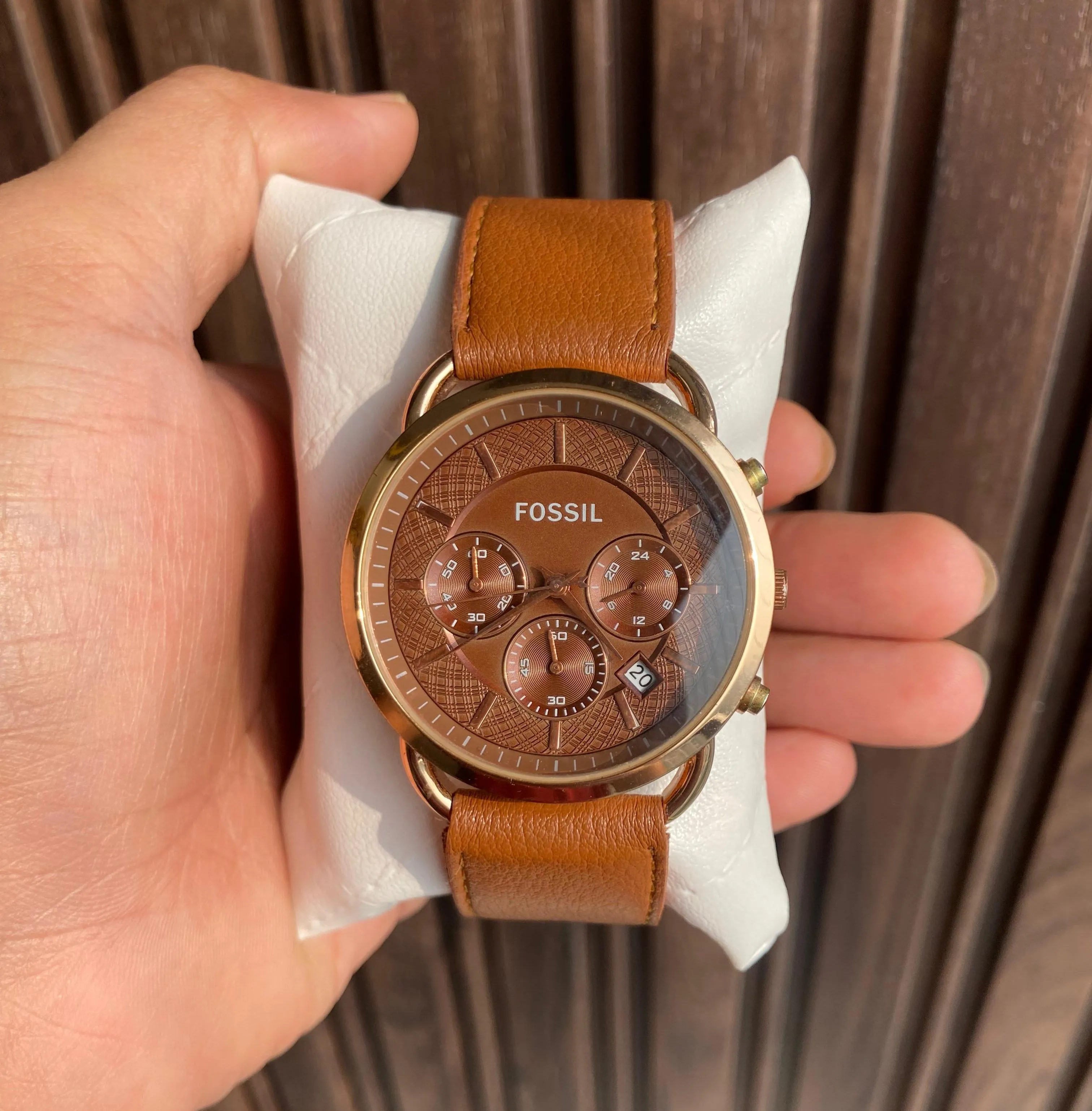 Fossil Chronograph Leather Strap Watch for Men's With Brown Dial FS-05017 Men's Watch for Gifts