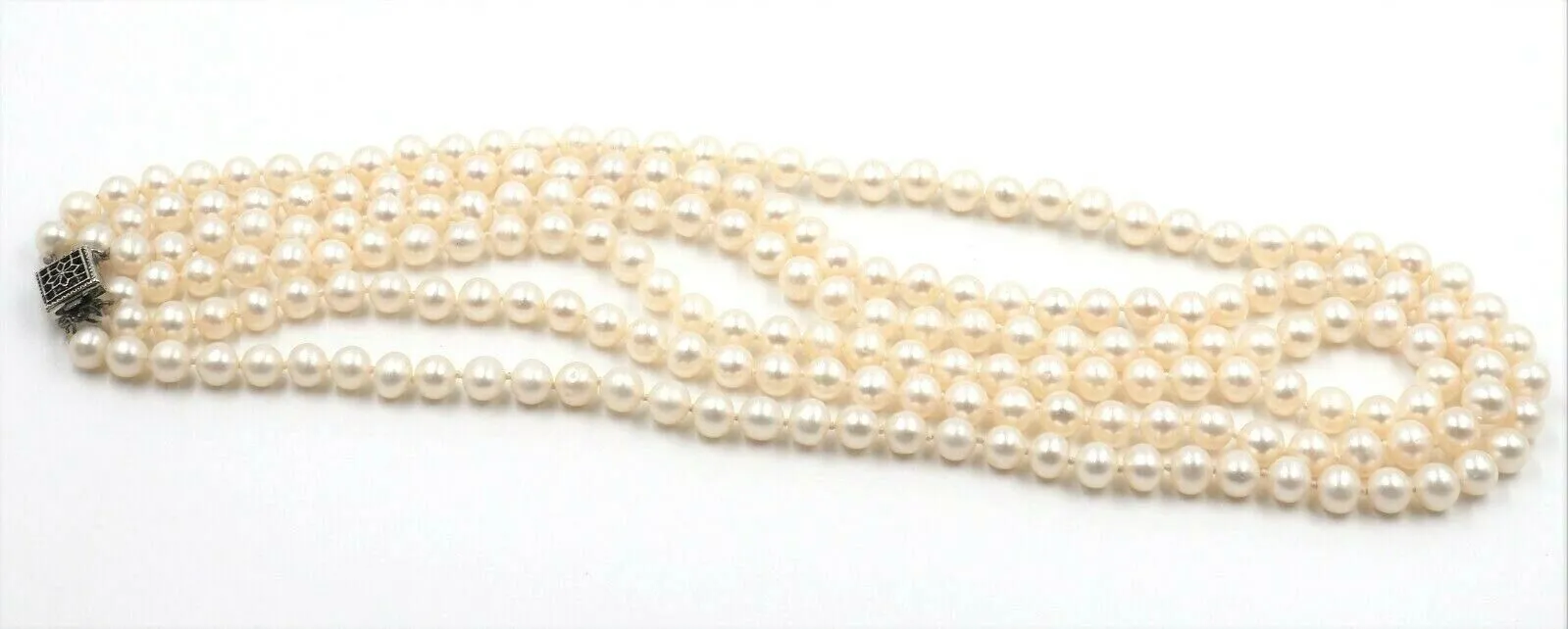 Freshwater Cultured Pearl Triple Strand Necklace with Sterling Silver Clasp