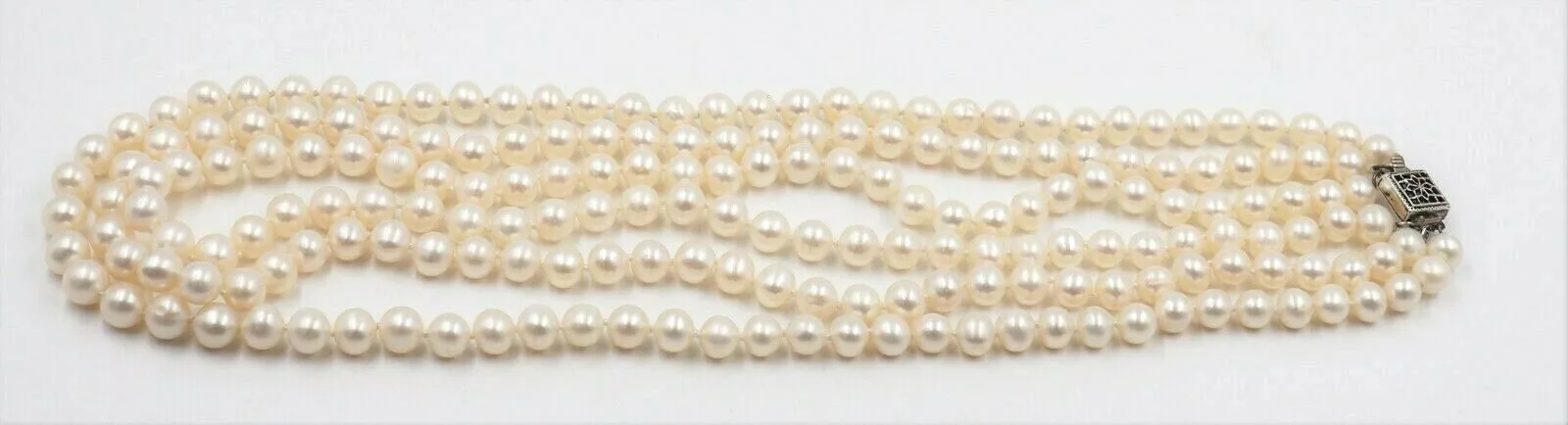 Freshwater Cultured Pearl Triple Strand Necklace with Sterling Silver Clasp