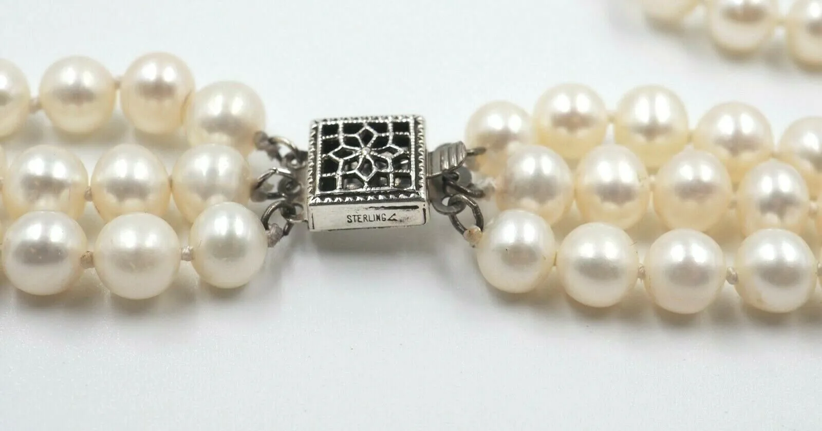 Freshwater Cultured Pearl Triple Strand Necklace with Sterling Silver Clasp