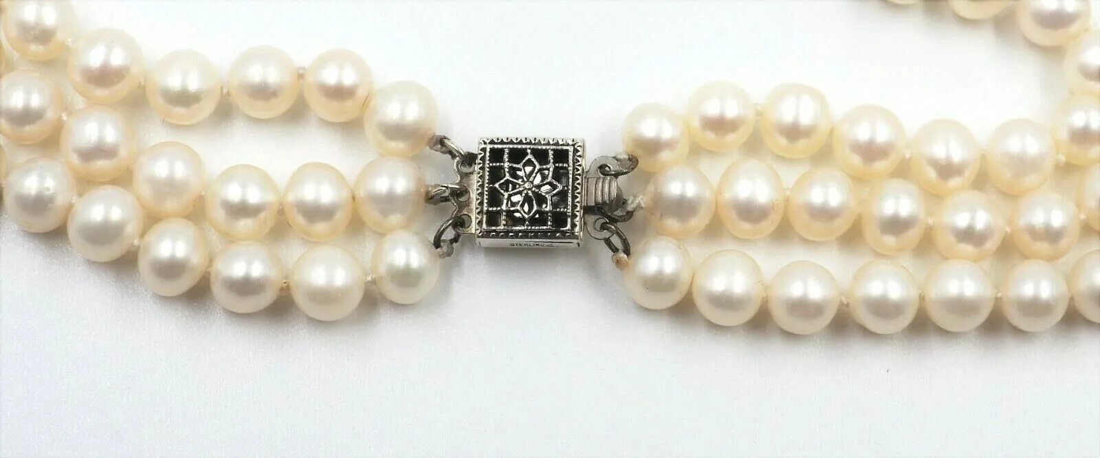Freshwater Cultured Pearl Triple Strand Necklace with Sterling Silver Clasp