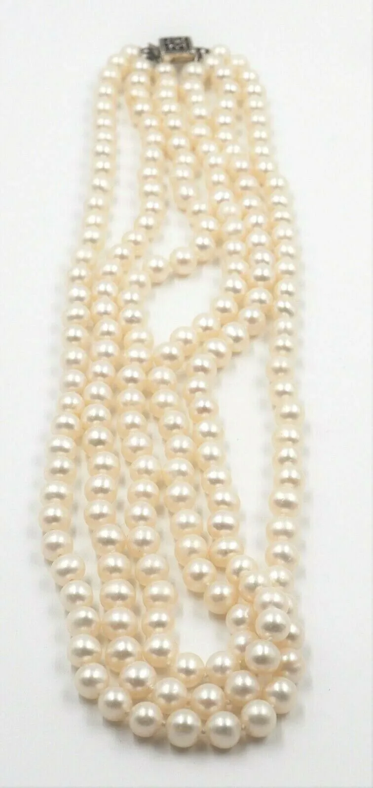 Freshwater Cultured Pearl Triple Strand Necklace with Sterling Silver Clasp