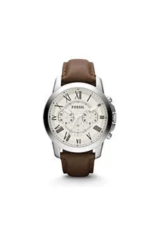 fs4735p grant chronograph brown leather watch by fossil -For Men