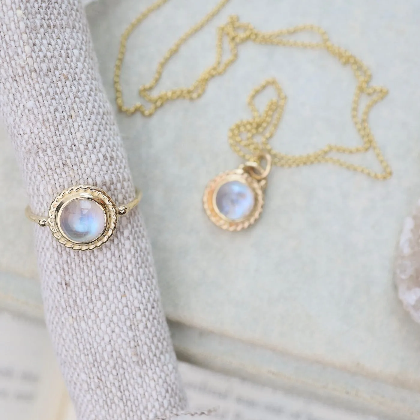 Gold Antiquarian Ring with Moonstone