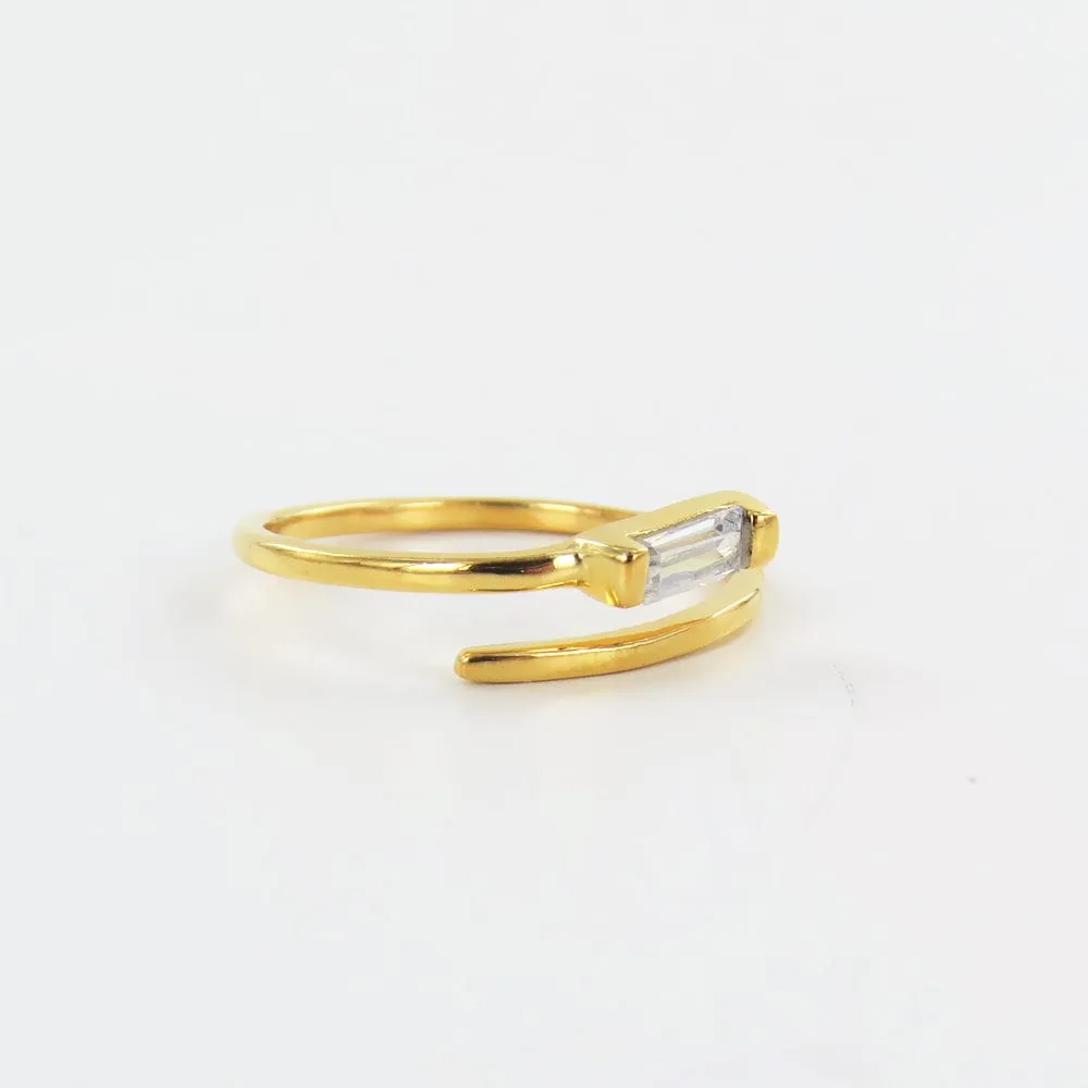 GOLD PLATED OPEN SPIRAL RING WITH ZIRCON