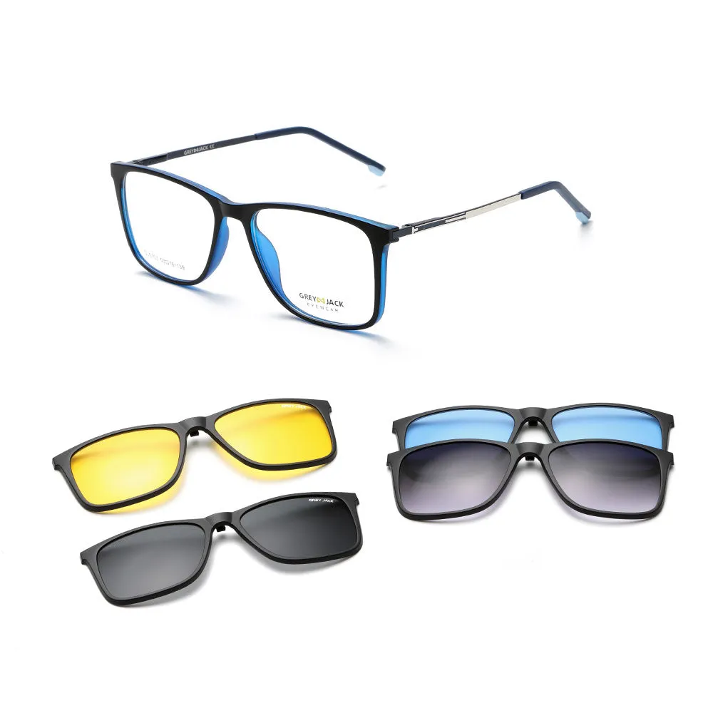 GREY JACK Polarized 4PCS Lens Unisex Clip On Glasses with Spring Hinge 6103