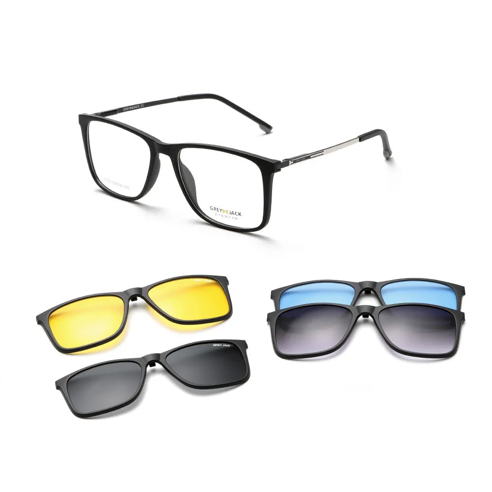 GREY JACK Polarized 4PCS Lens Unisex Clip On Glasses with Spring Hinge 6103