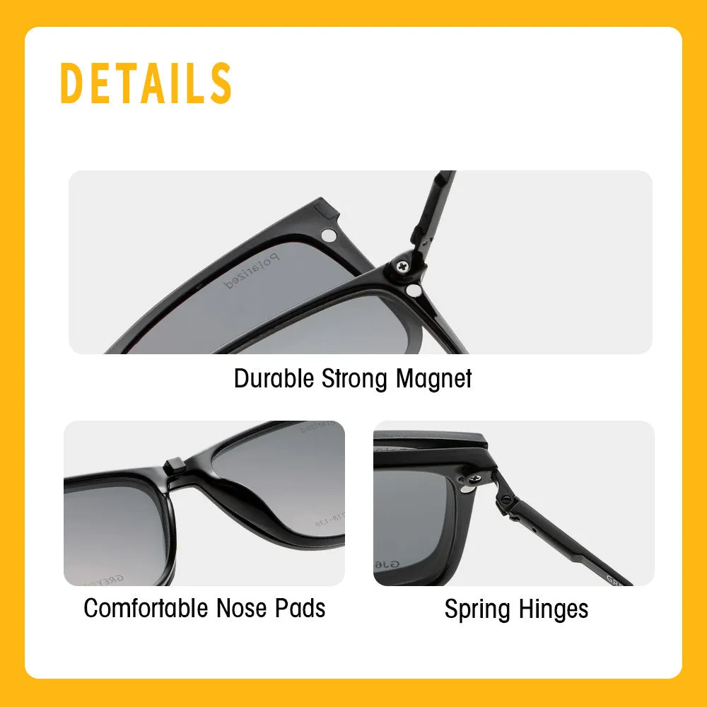 GREY JACK Polarized 4PCS Lens Unisex Clip On Glasses with Spring Hinge 6103