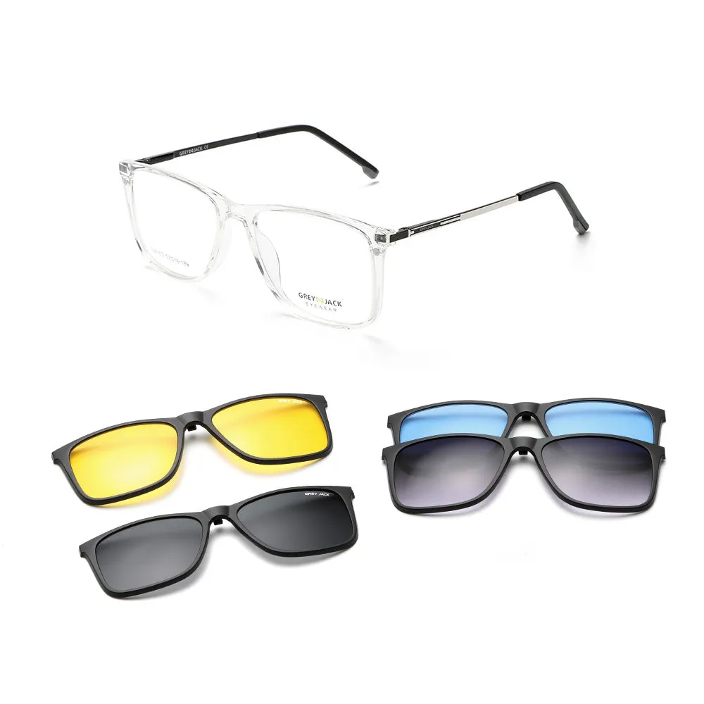 GREY JACK Polarized 4PCS Lens Unisex Clip On Glasses with Spring Hinge 6103