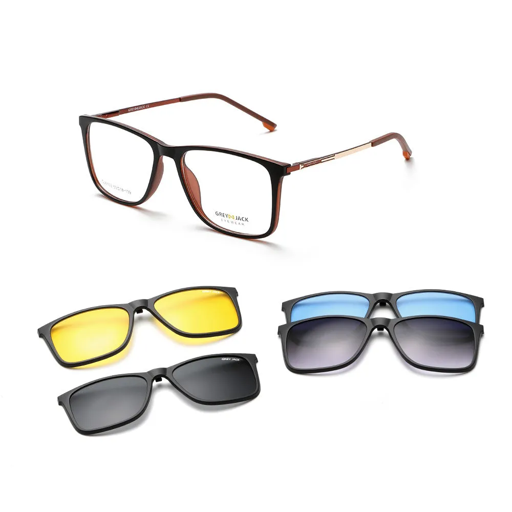 GREY JACK Polarized 4PCS Lens Unisex Clip On Glasses with Spring Hinge 6103
