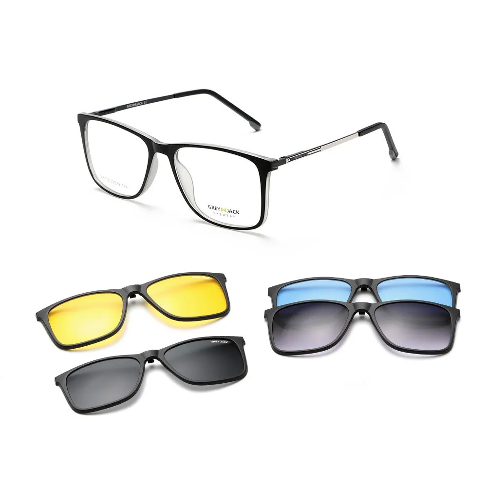 GREY JACK Polarized 4PCS Lens Unisex Clip On Glasses with Spring Hinge 6103