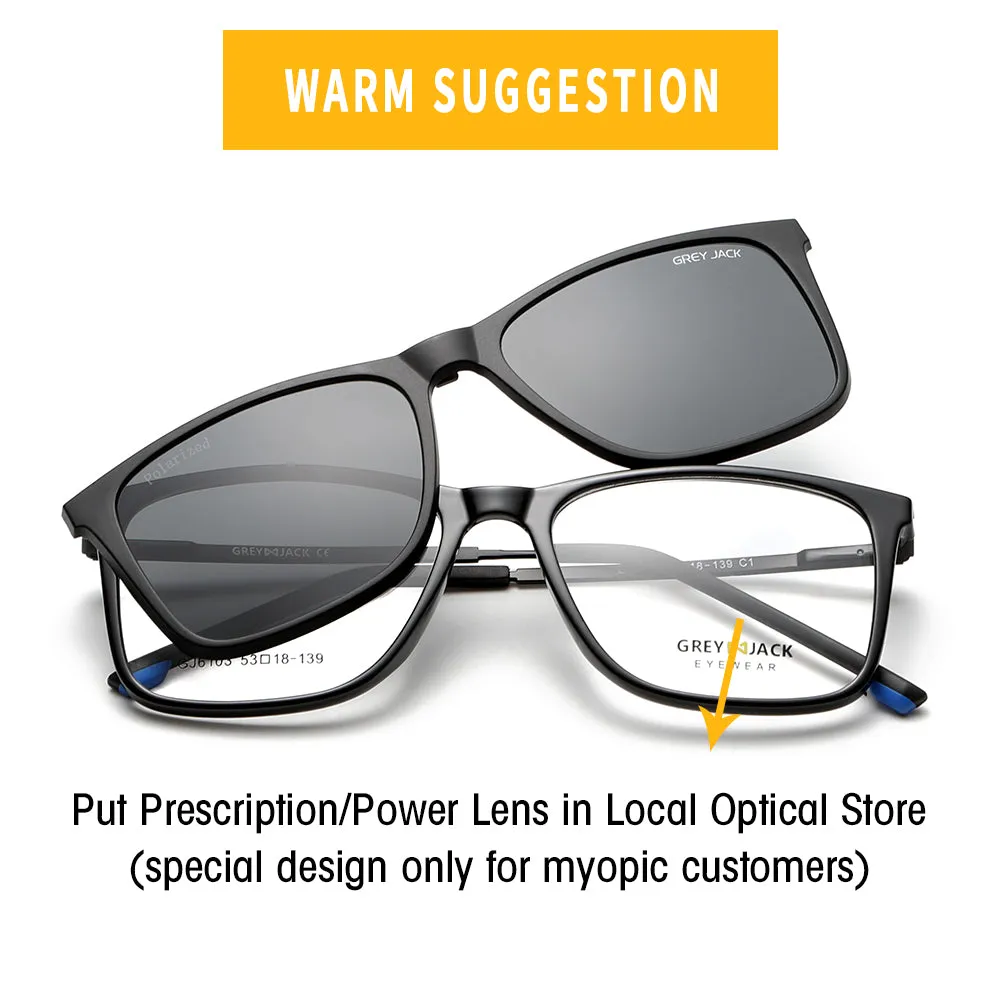 GREY JACK Polarized 4PCS Lens Unisex Clip On Glasses with Spring Hinge 6103