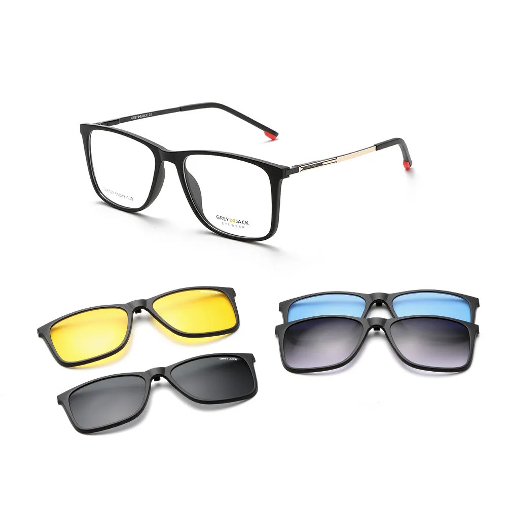 GREY JACK Polarized 4PCS Lens Unisex Clip On Glasses with Spring Hinge 6103