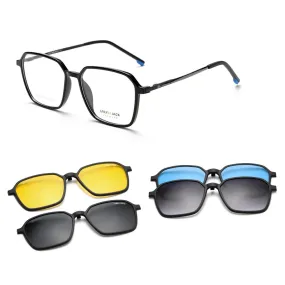 GREY JACK Polarized Polygon 4PCS Lens Clip On Glasses with Spring Hinge 6102