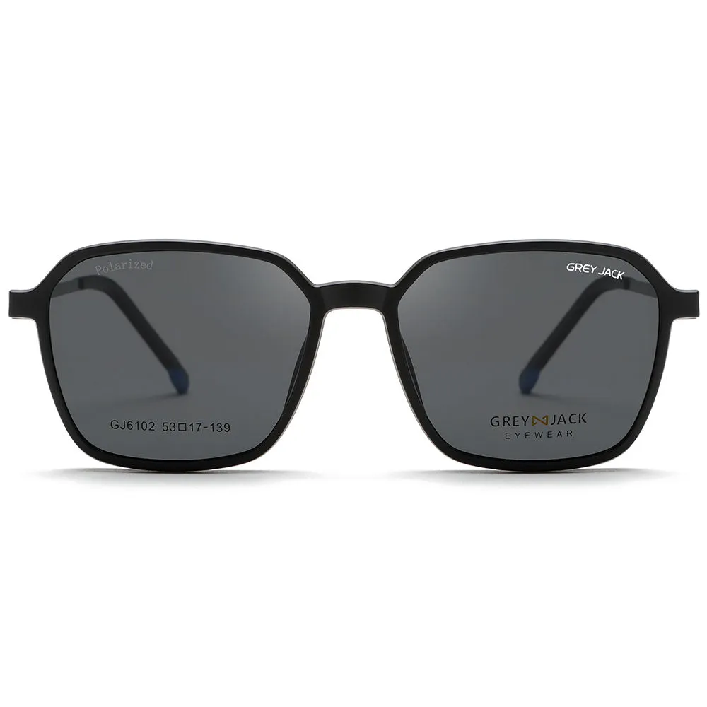 GREY JACK Polarized Polygon 4PCS Lens Clip On Glasses with Spring Hinge 6102