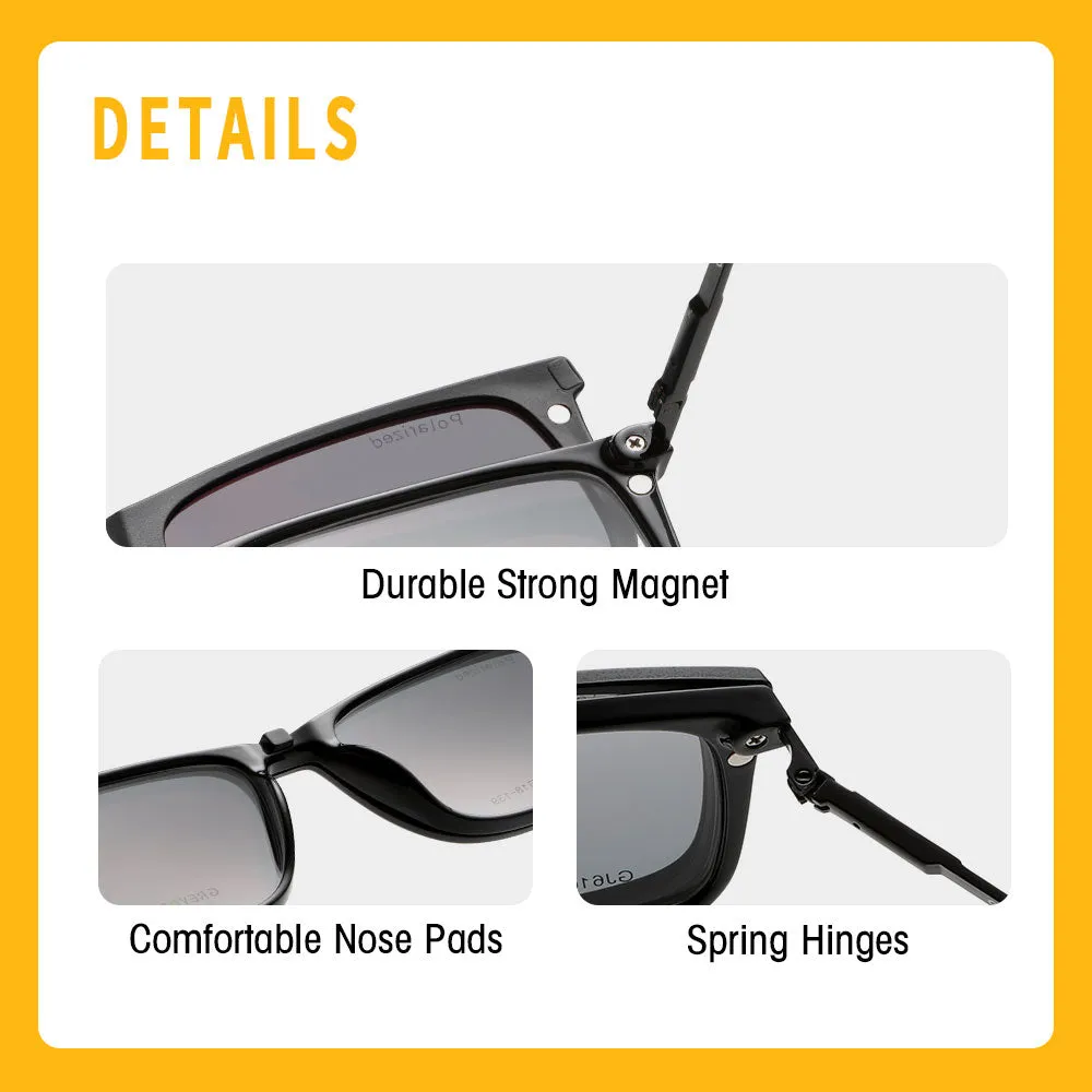 GREY JACK Polarized Rectangle 4 in 1 Clip on Glasses with Spring Hinge 6101