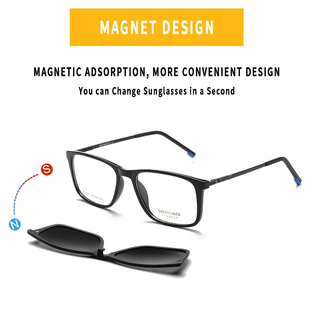 GREY JACK Polarized Rectangle 4 in 1 Clip on Glasses with Spring Hinge 6101