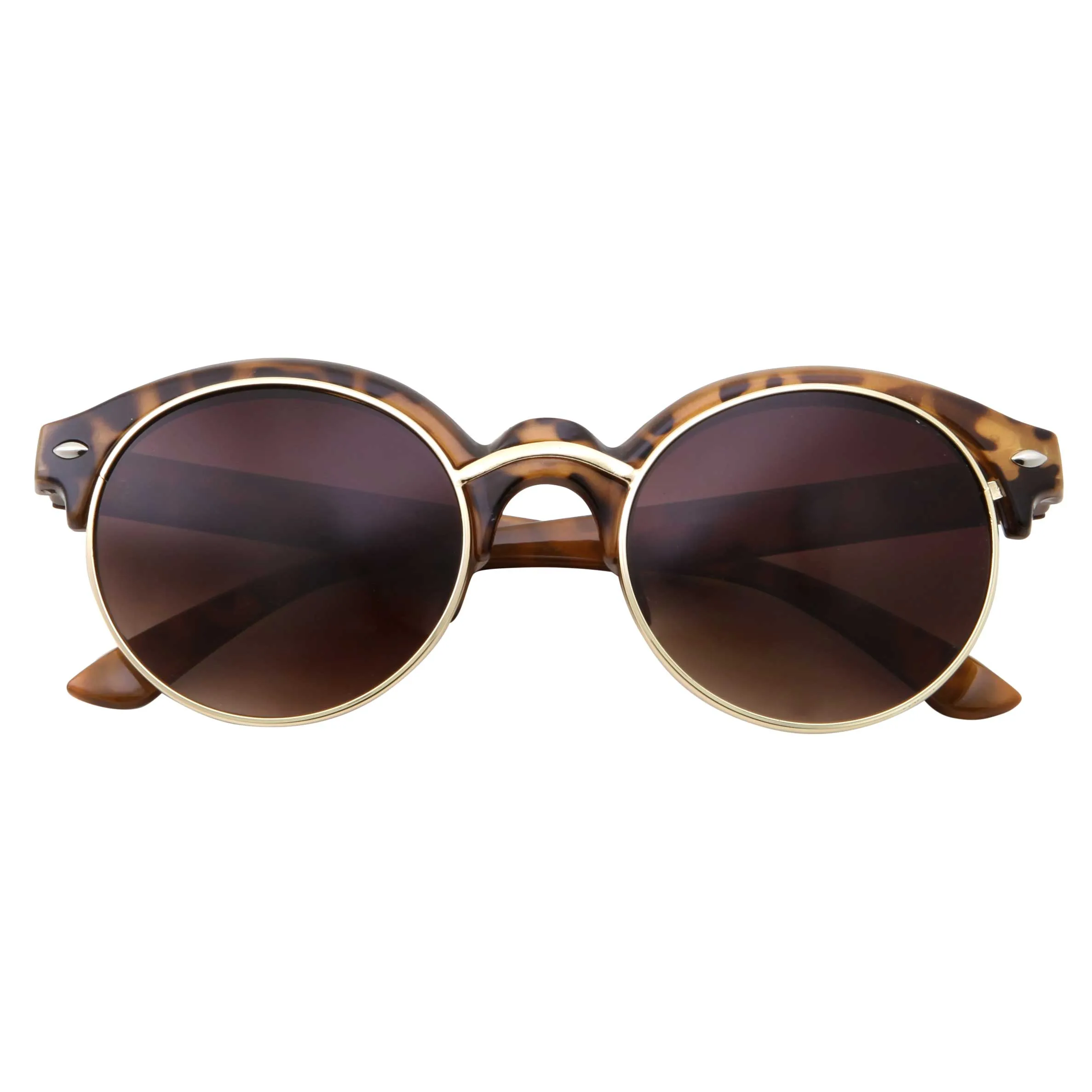 grinderPUNCH Classic Vintage Inspired Horned Rim Plastic Frame Black Gold Round Sunglasses