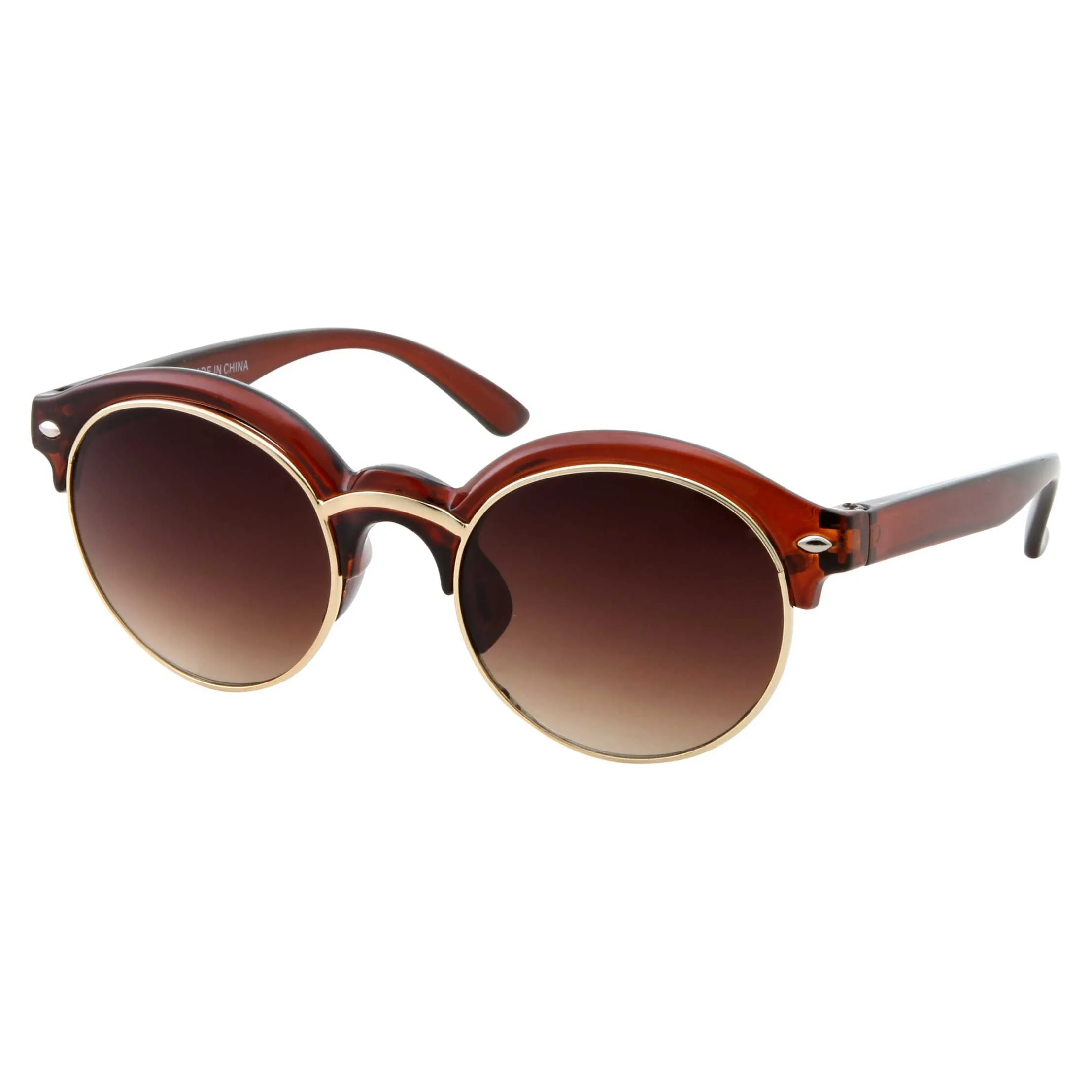 grinderPUNCH Classic Vintage Inspired Horned Rim Plastic Frame Black Gold Round Sunglasses