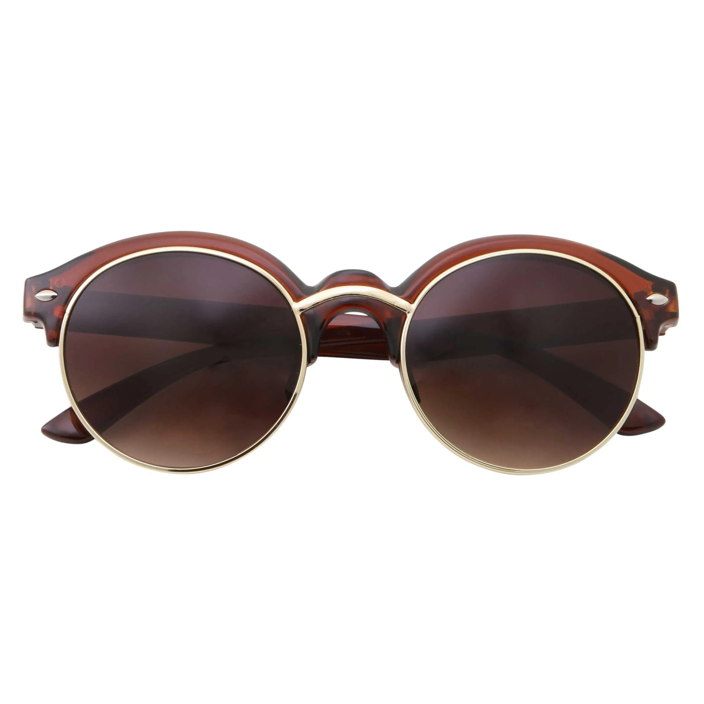 grinderPUNCH Classic Vintage Inspired Horned Rim Plastic Frame Black Gold Round Sunglasses