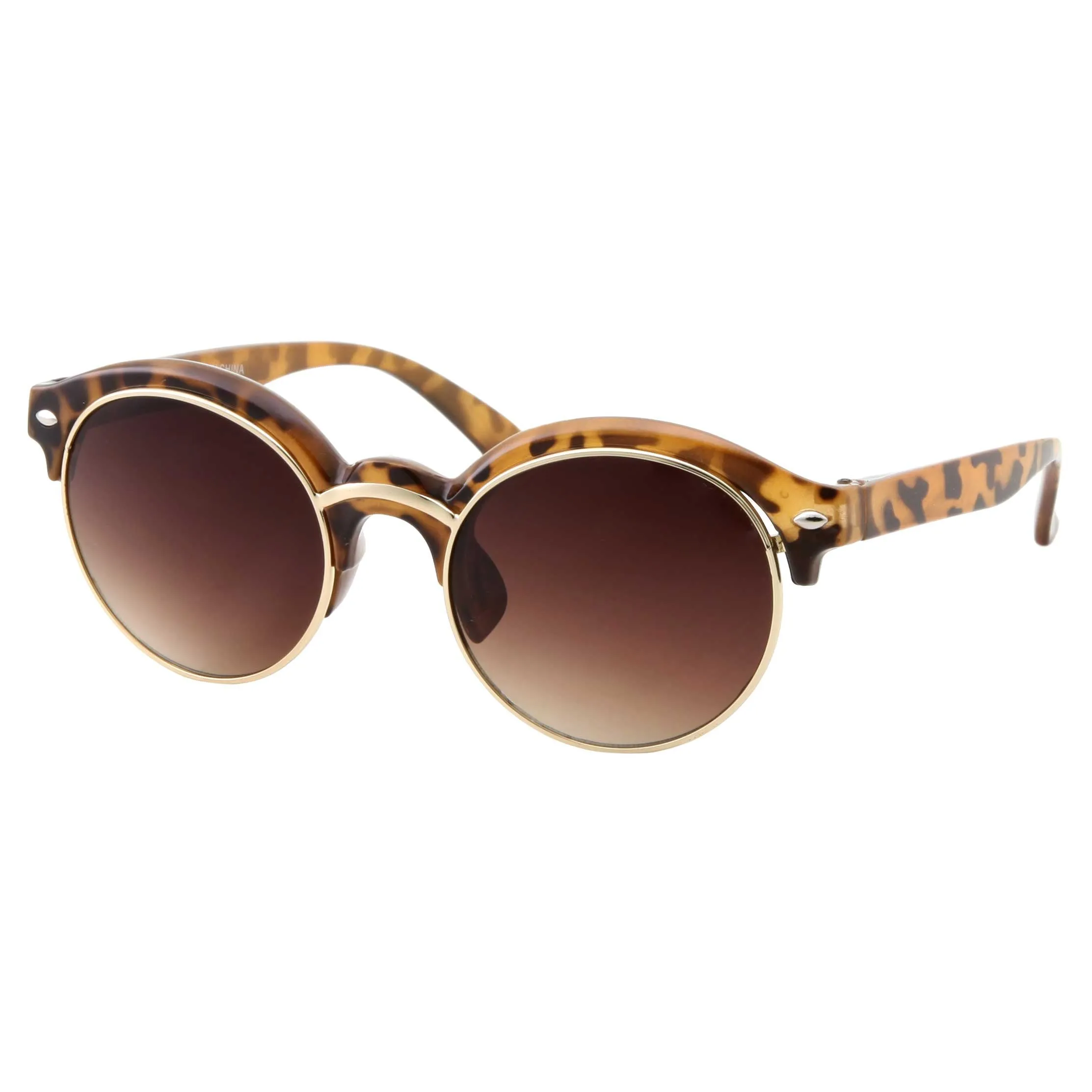 grinderPUNCH Classic Vintage Inspired Horned Rim Plastic Frame Black Gold Round Sunglasses