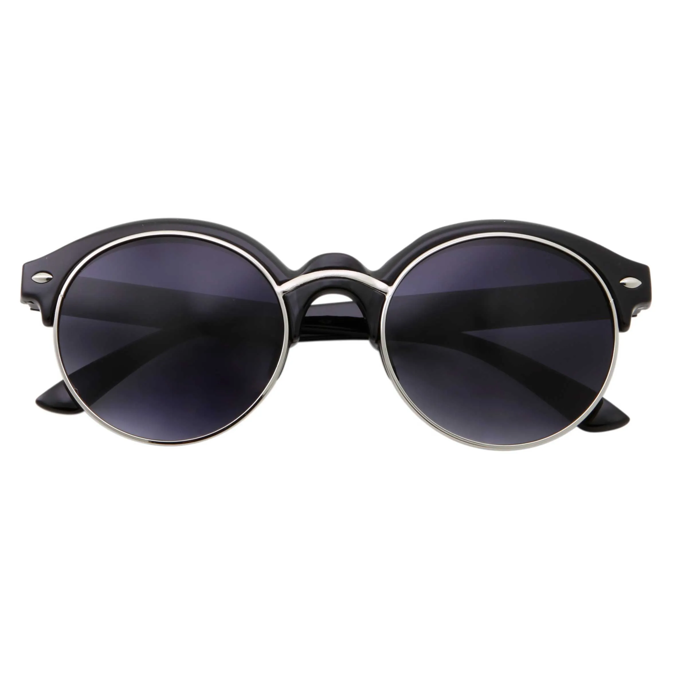 grinderPUNCH Classic Vintage Inspired Horned Rim Plastic Frame Black Gold Round Sunglasses