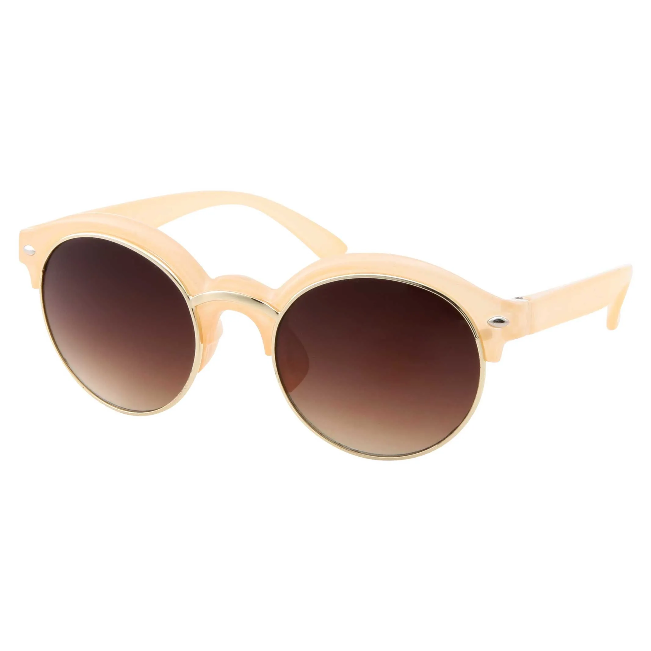 grinderPUNCH Classic Vintage Inspired Horned Rim Plastic Frame Black Gold Round Sunglasses