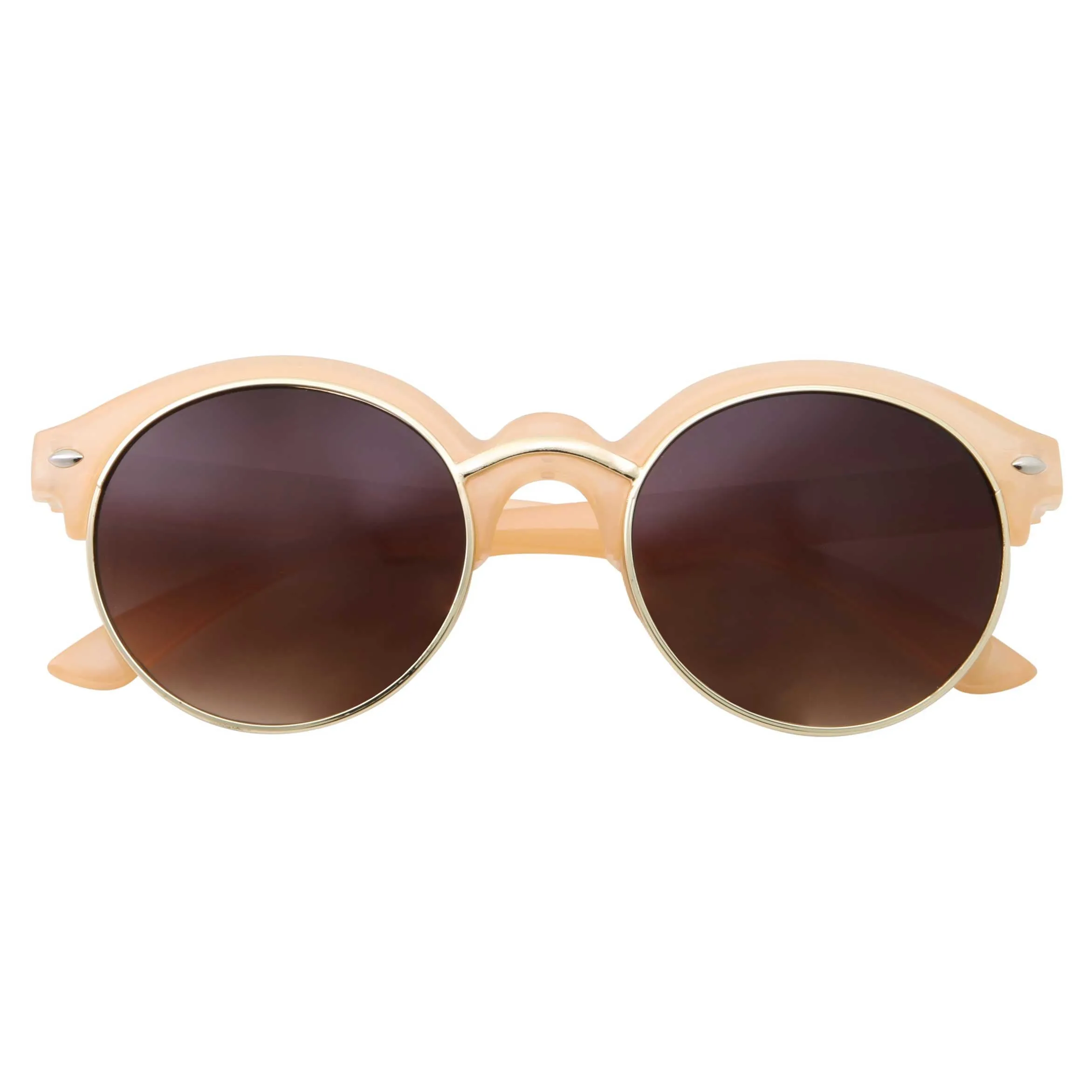 grinderPUNCH Classic Vintage Inspired Horned Rim Plastic Frame Black Gold Round Sunglasses