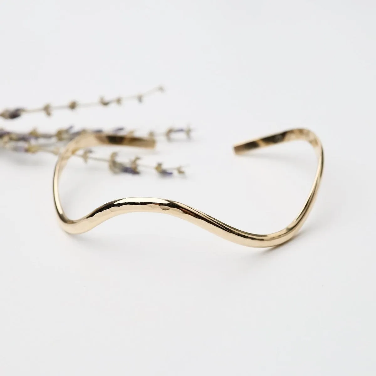 Hammered Wave Cuff Bracelet Gold Filled