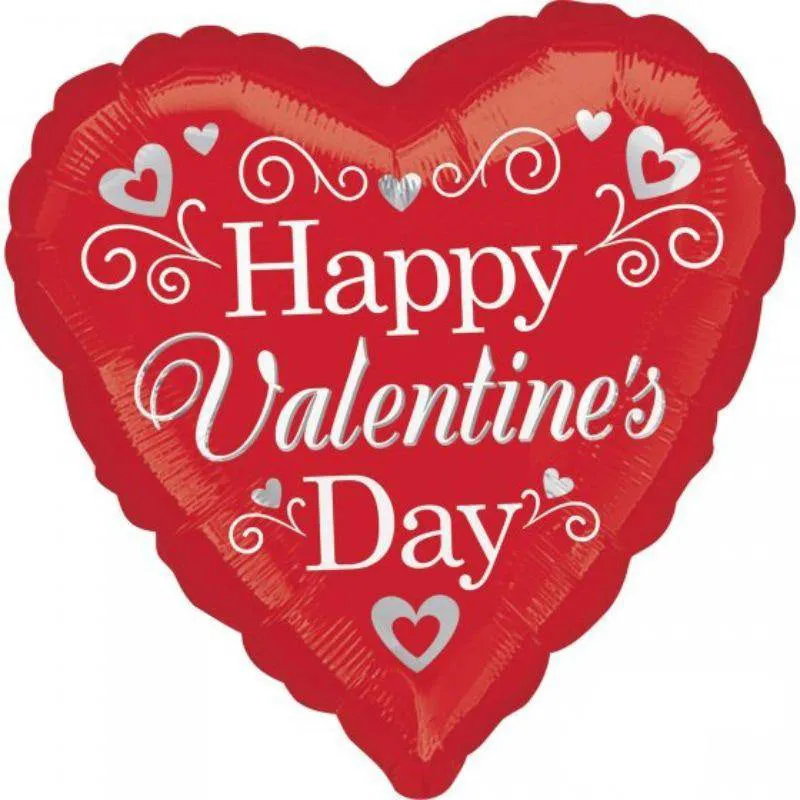 Happy Valentines Day Fancy Swirls & Silver Hearts - 71cm