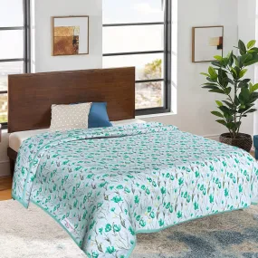 Heart Home Cotton Soft Lightweight Floral Design Reversible Single Bed Dohar | Blanket | AC Quilt for Home & Travel (Green)