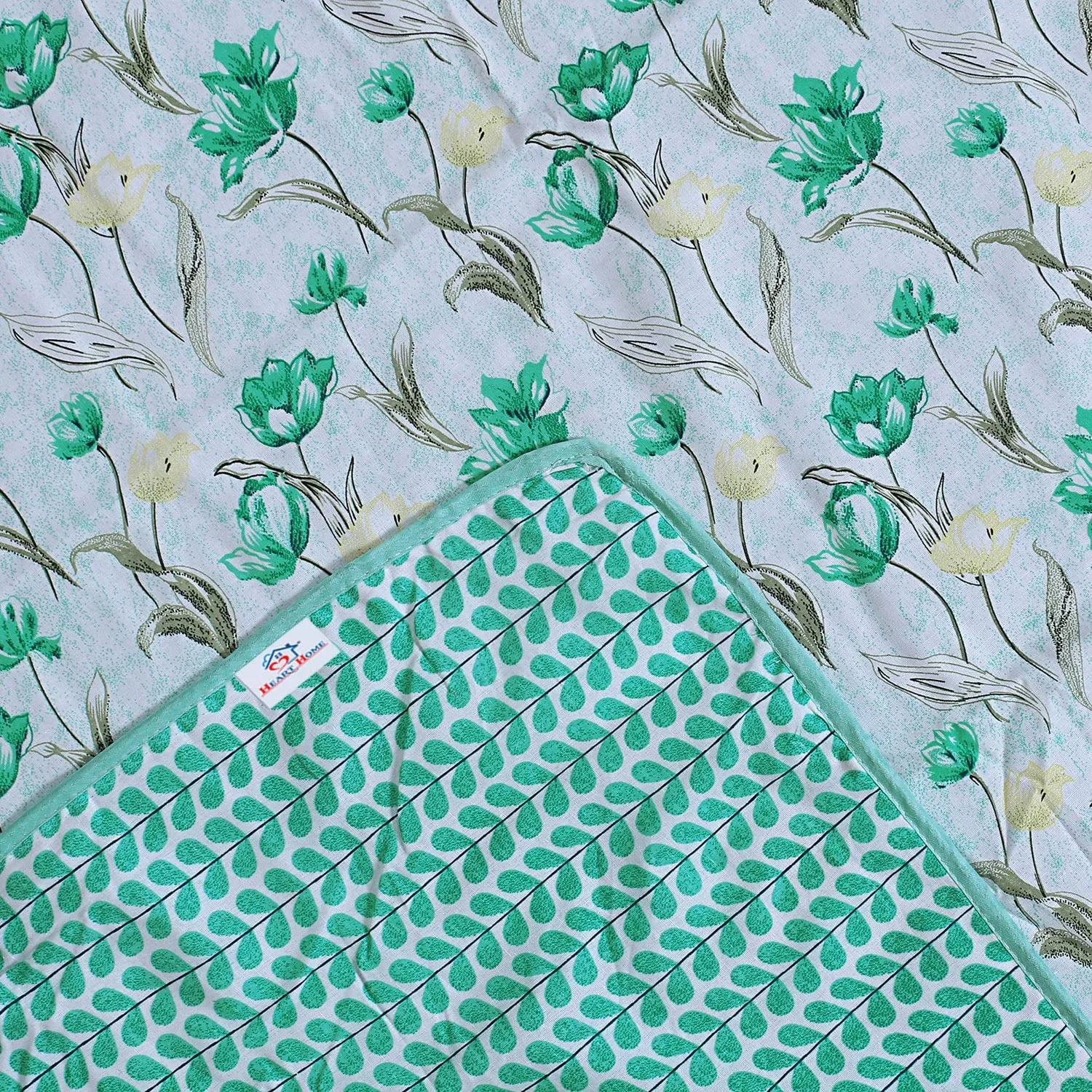 Heart Home Cotton Soft Lightweight Floral Design Reversible Single Bed Dohar | Blanket | AC Quilt for Home & Travel (Green)