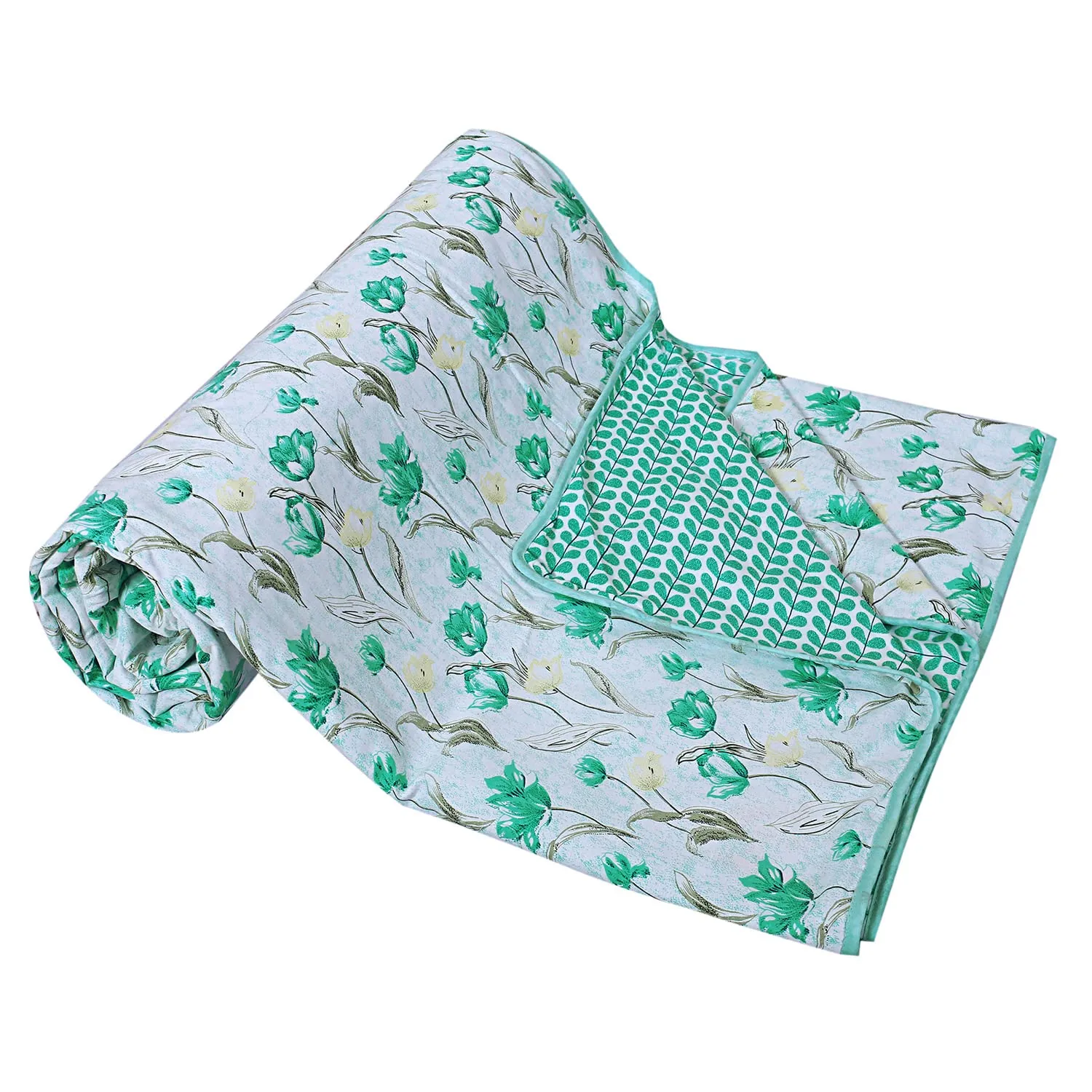 Heart Home Cotton Soft Lightweight Floral Design Reversible Single Bed Dohar | Blanket | AC Quilt for Home & Travel (Green)