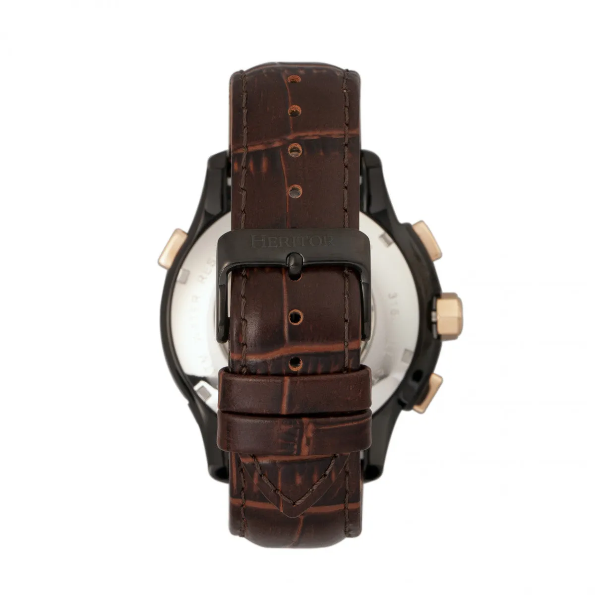 Heritor Automatic Hudson Semi-Skeleton Leather-Band Watch w/Day/Date - Brown/Black