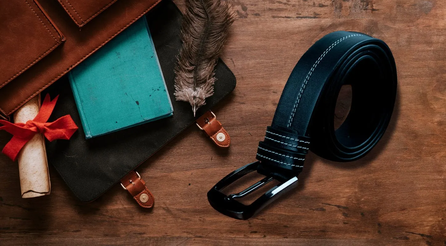 Hingare Men's Double Stitching Leather Belt 100% Genuine Leather Belts (Enclosed in Gift Box)