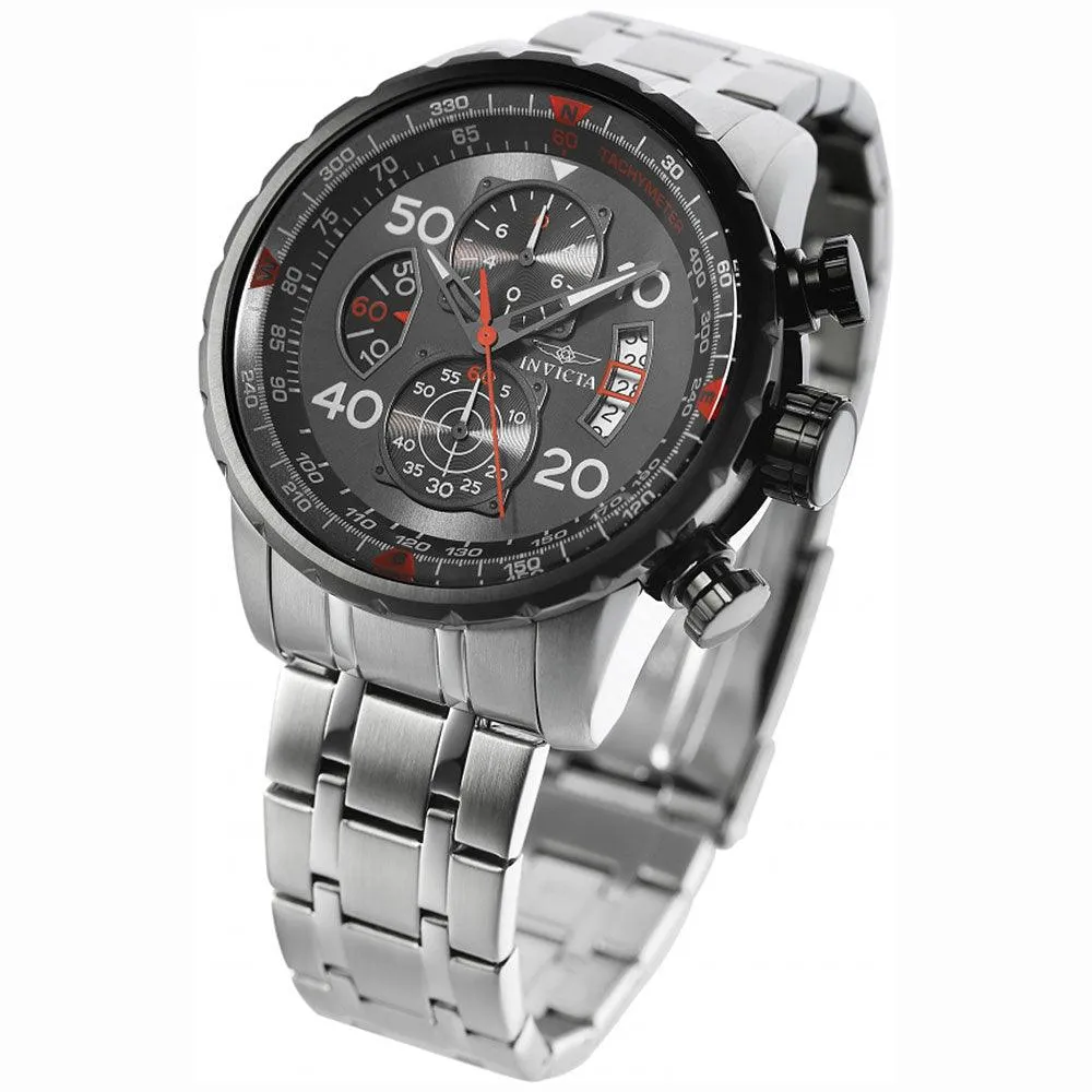Invicta 17204 Men's Aviator Chronograph Gunmetal Dial Stainless Steel Bracelet Watch