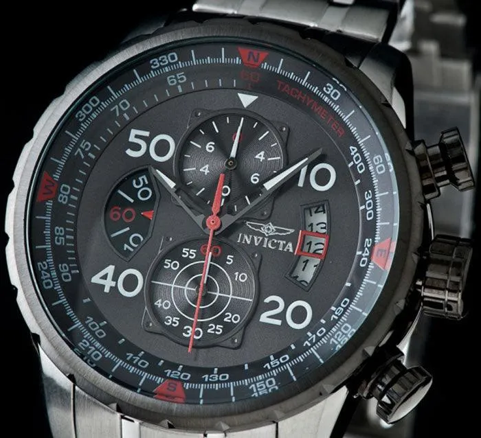 Invicta 17204 Men's Aviator Chronograph Gunmetal Dial Stainless Steel Bracelet Watch