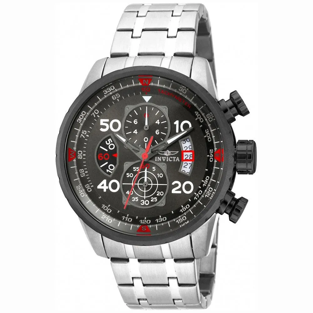 Invicta 17204 Men's Aviator Chronograph Gunmetal Dial Stainless Steel Bracelet Watch
