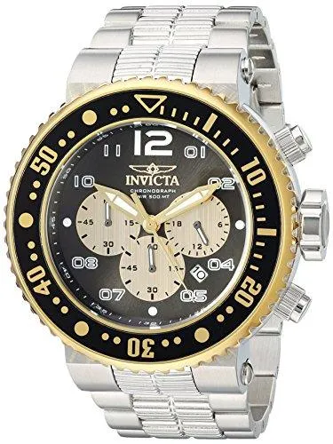 Invicta 25075 Men's Pro Diver Black & Gold Dial Chronograph Steel Bracelet Dive Watch