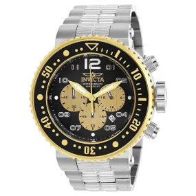 Invicta 25075 Men's Pro Diver Black & Gold Dial Chronograph Steel Bracelet Dive Watch