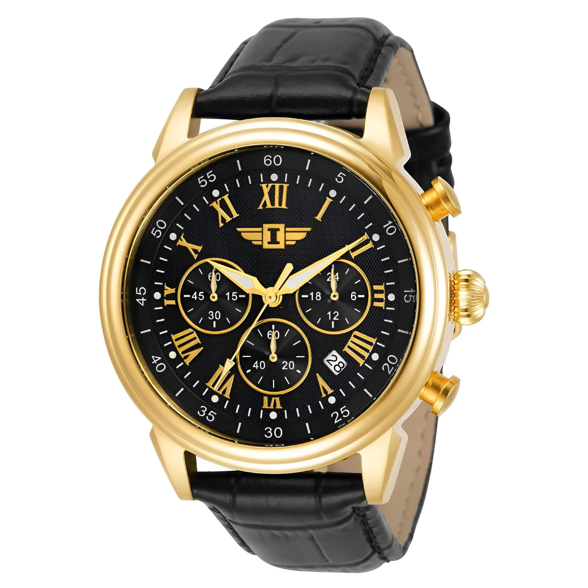 Invicta IBI-90242-003 Men's I by Invicta Collection Gold Tone Stainless Steel Quartz and Black Leather Band Watch