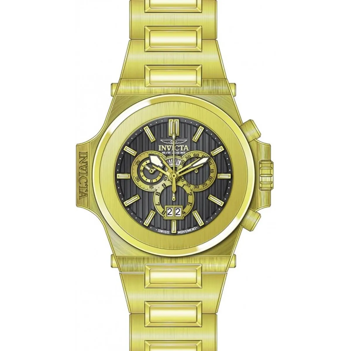 Invicta Men's Chrono Watch - Reserve Akula Gunmetal Dial Yellow Gold Bracelet | 31677